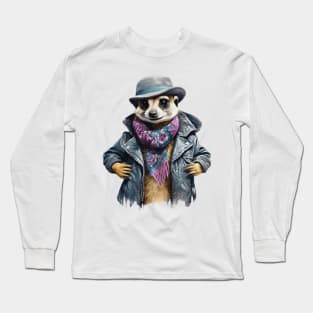 Meerkat wearing a jackets hat and a scarf Long Sleeve T-Shirt